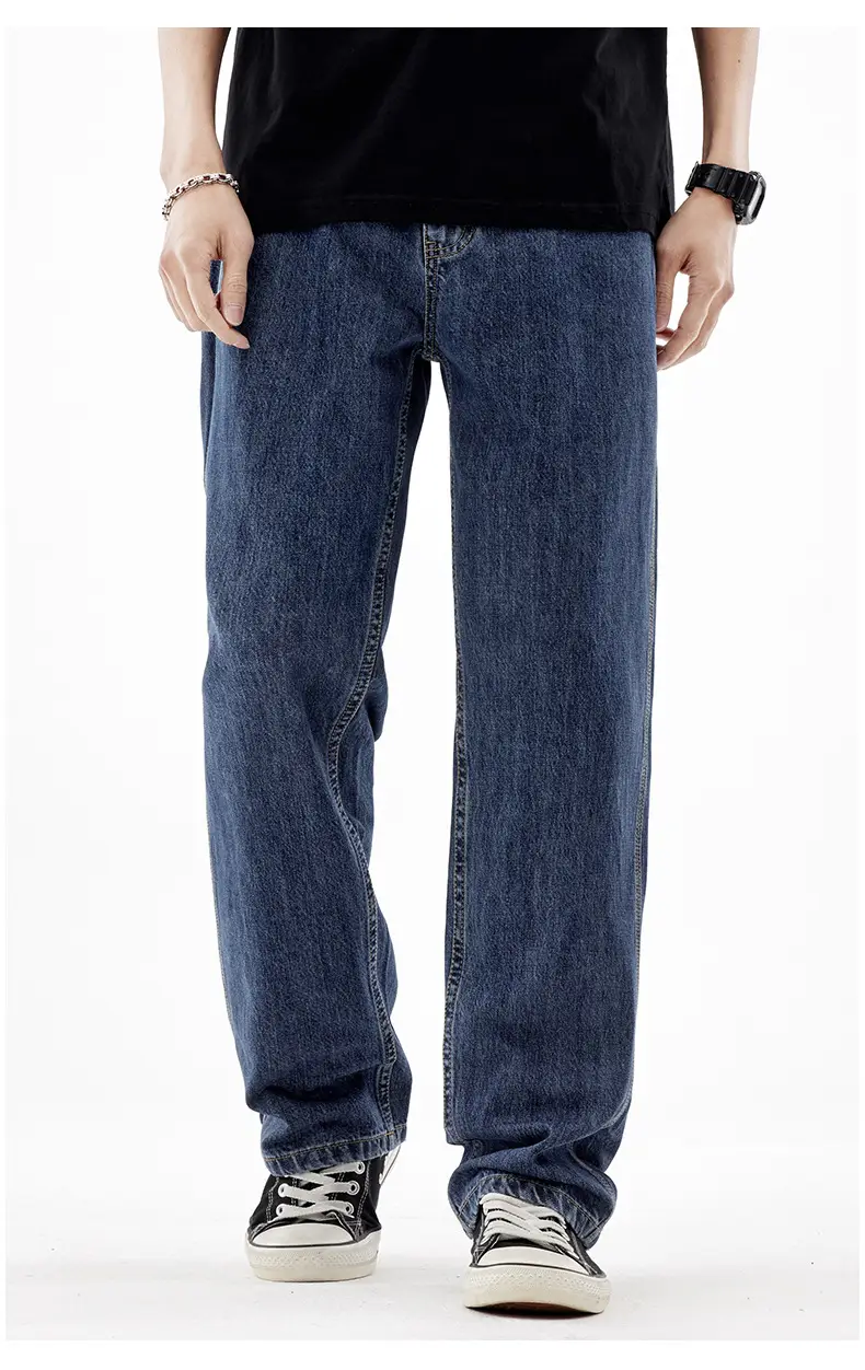 Men's American Retro Jeans Dark Blue Loose Fit Straight — feature 10