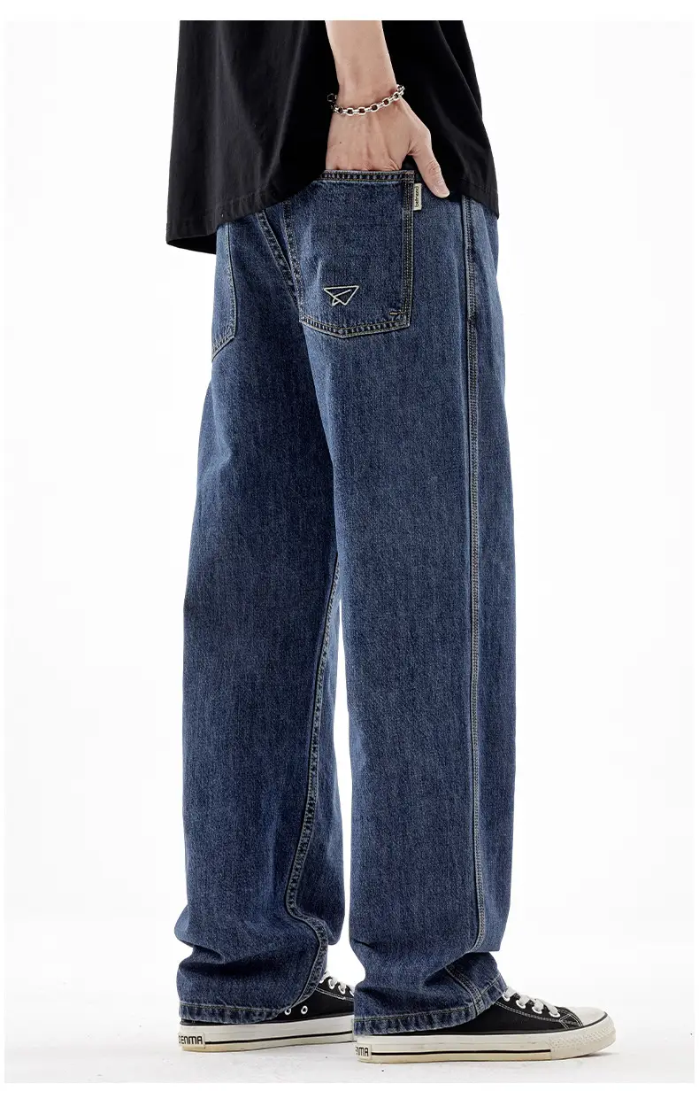 Men's American Retro Jeans Dark Blue Loose Fit Straight — feature 11