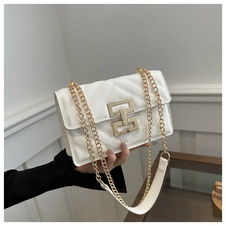 Women's Brown Chain Shoulder Bag with Lock Buckle - Image 6