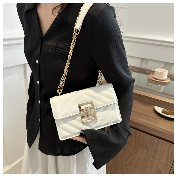 Women's Brown Chain Shoulder Bag with Lock Buckle — feature 15