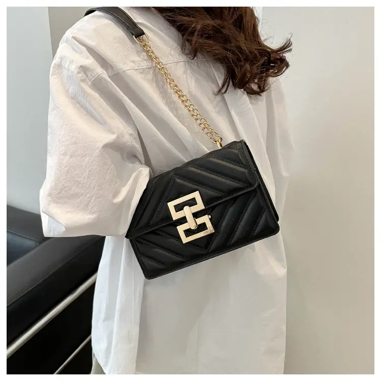 Women's Brown Chain Shoulder Bag with Lock Buckle — feature 17