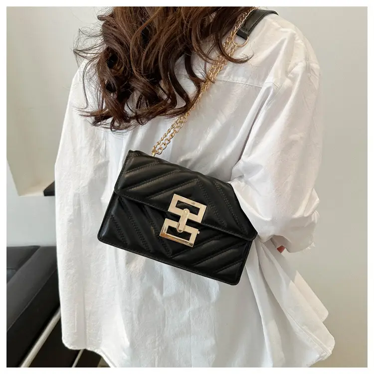 Women's Brown Chain Shoulder Bag with Lock Buckle — feature 19