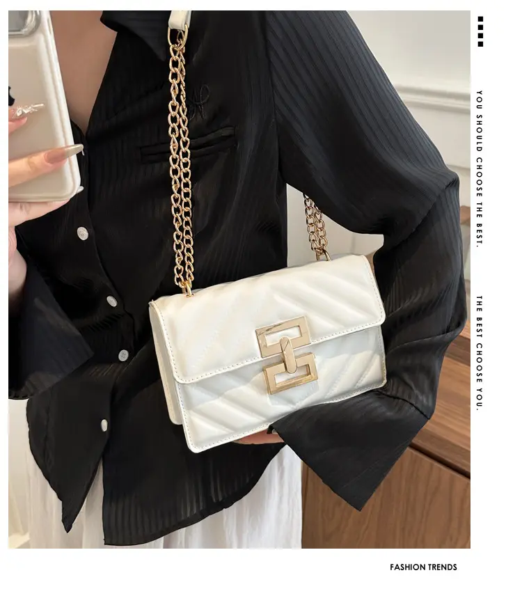 Women's Brown Chain Shoulder Bag with Lock Buckle — feature 2