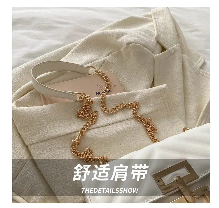 Women's Brown Chain Shoulder Bag with Lock Buckle — feature 5
