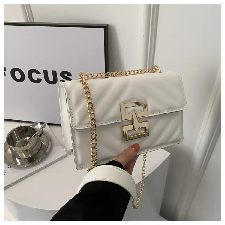 Women's Brown Chain Shoulder Bag with Lock Buckle - Image 2