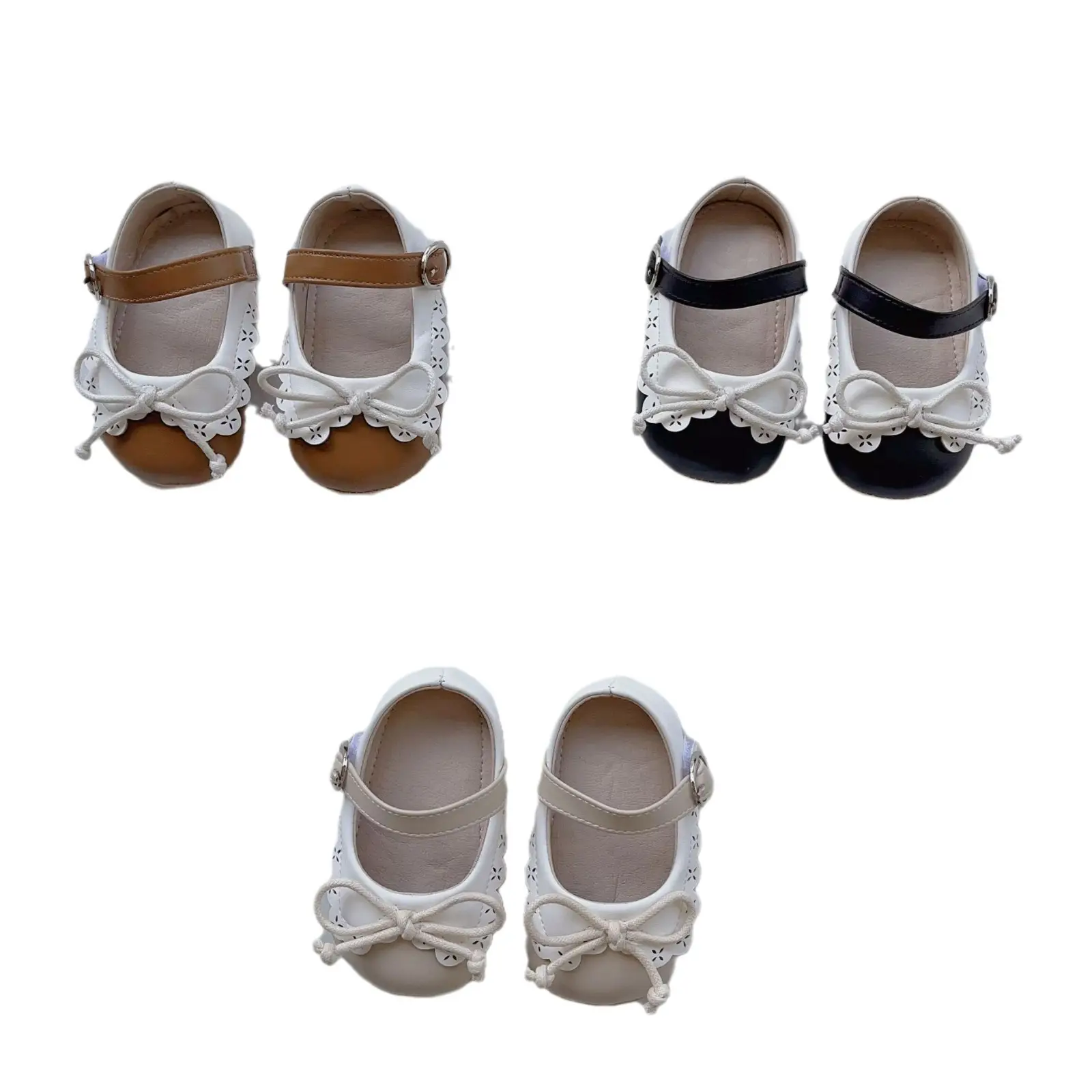 Princess Bow Baby Shoes Brown White 0-2Yrs