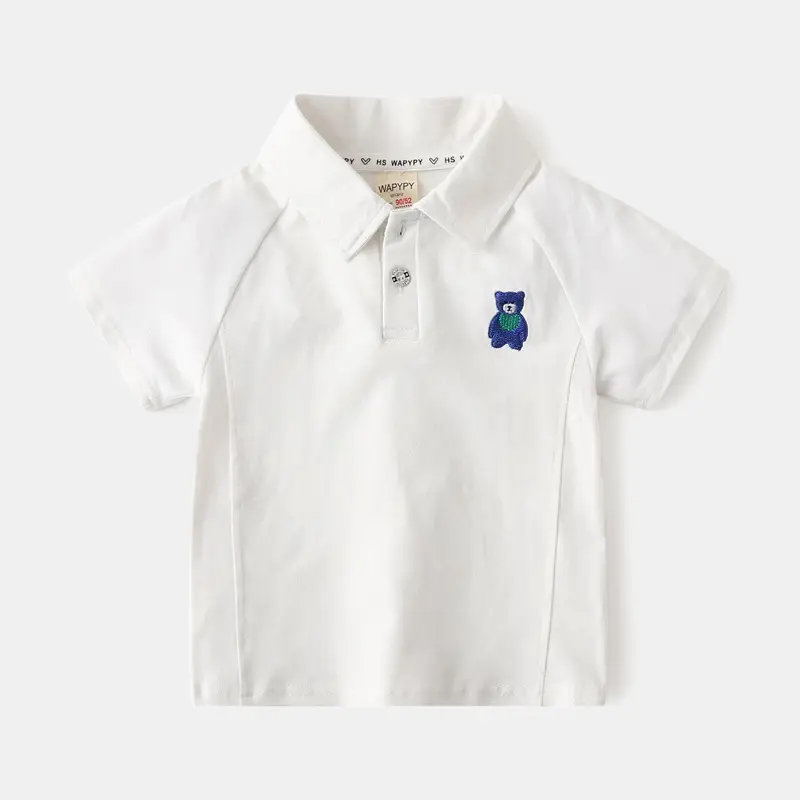 White Boys Polo Shirt with Blue Owl Embroidery 2024 - Image 6