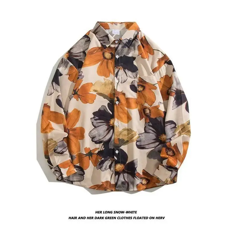 Hong Kong Style Floral Long Sleeve Coat for Men Women - Image 42