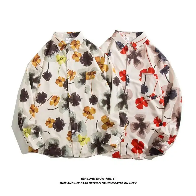Hong Kong Style Floral Long Sleeve Coat for Men Women — feature 1