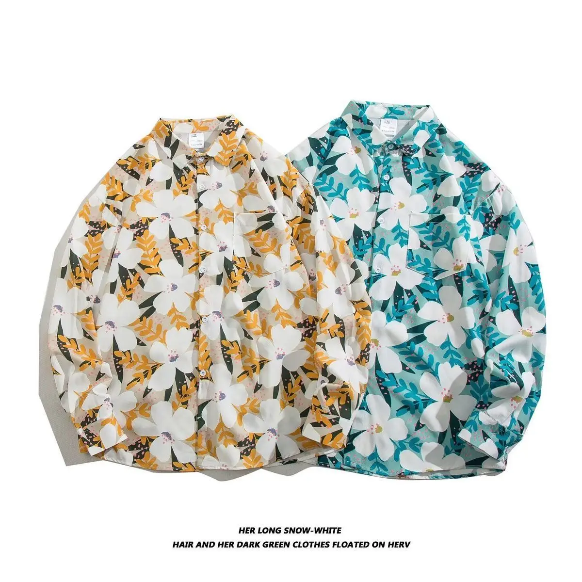 Hong Kong Style Floral Long Sleeve Coat for Men Women — feature 14