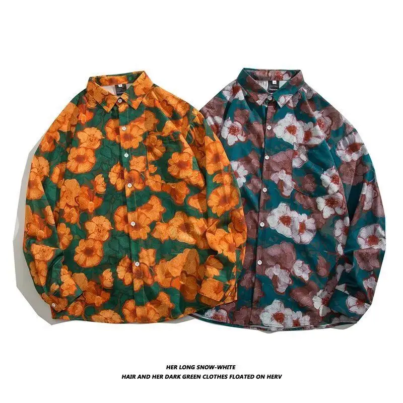 Hong Kong Style Floral Long Sleeve Coat for Men Women — feature 17