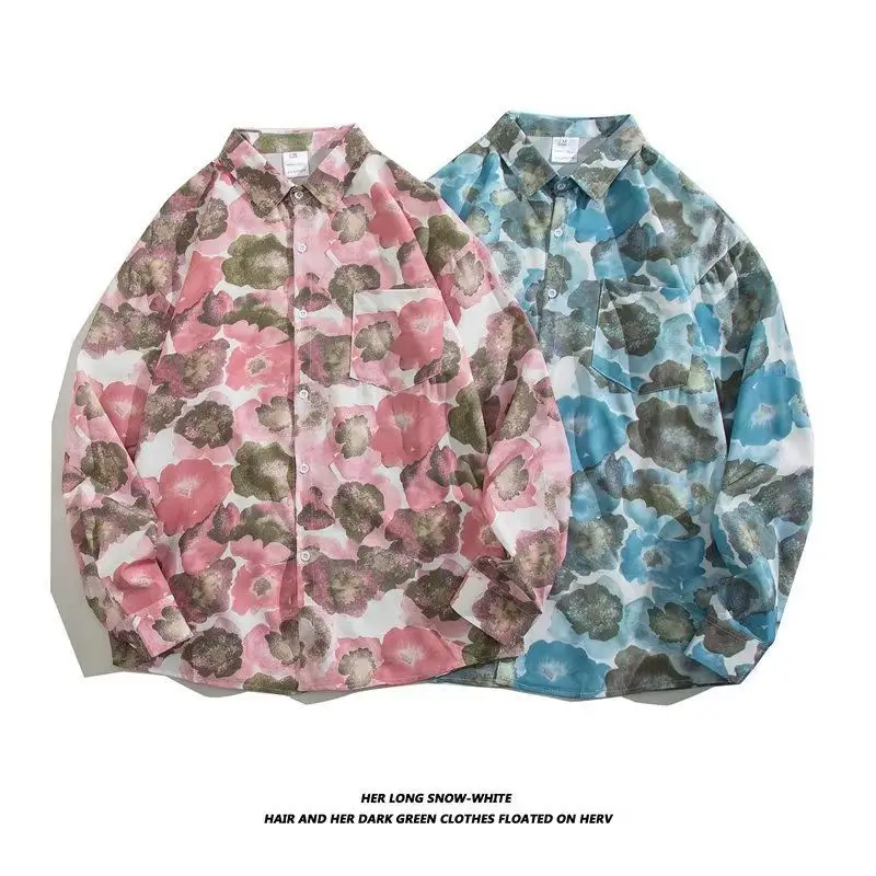 Hong Kong Style Floral Long Sleeve Coat for Men Women — feature 20