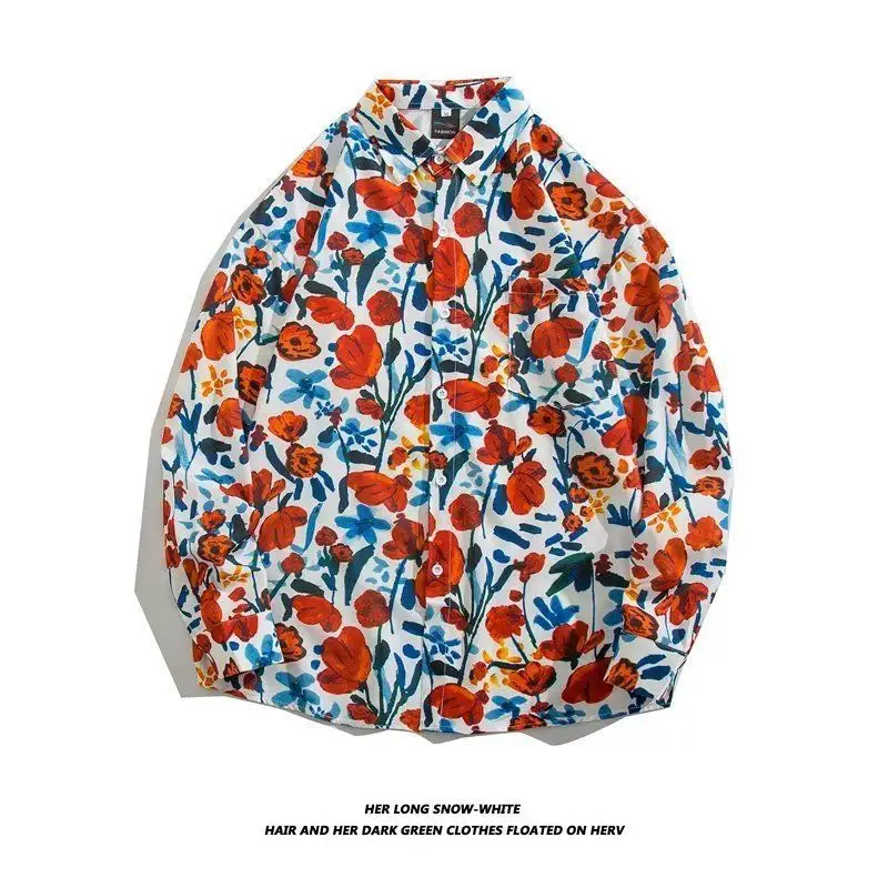 Hong Kong Style Floral Long Sleeve Coat for Men Women - Image 11