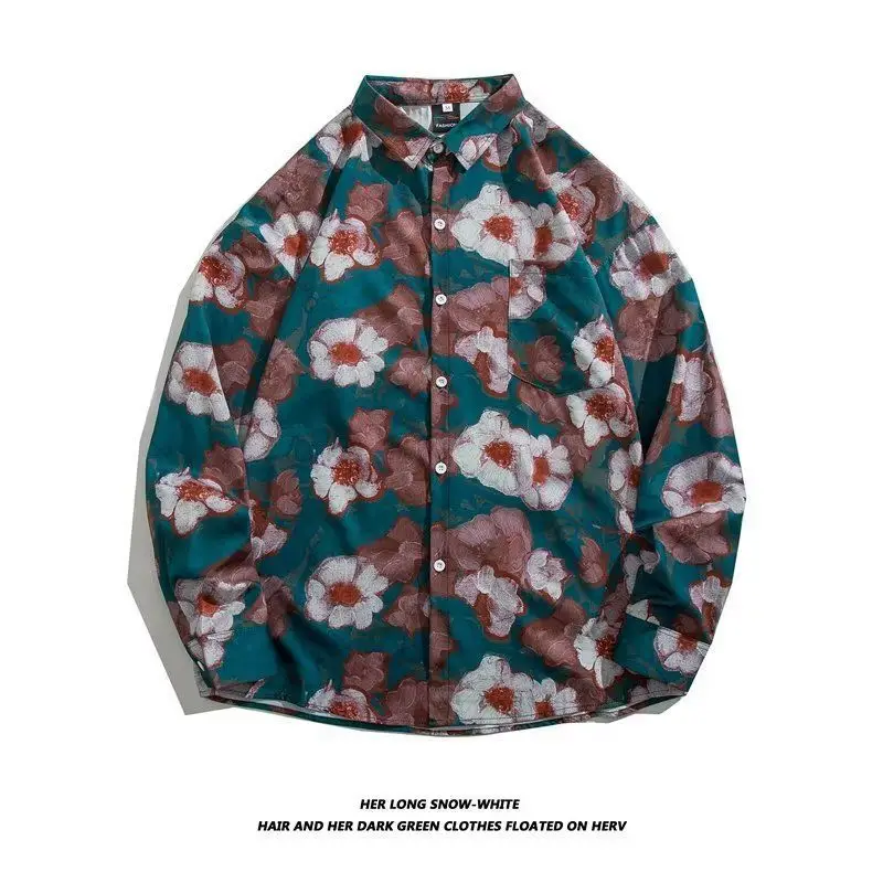 Hong Kong Style Floral Long Sleeve Coat for Men Women - Image 12