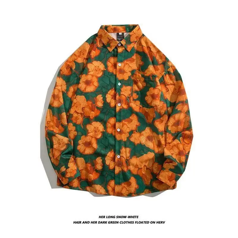Hong Kong Style Floral Long Sleeve Coat for Men Women - Image 13