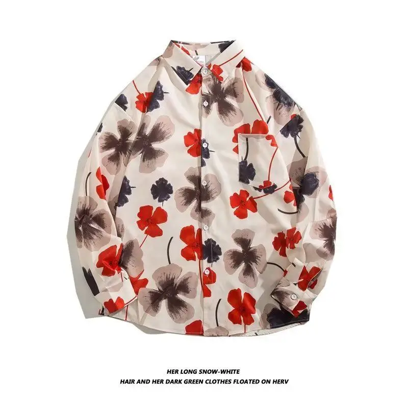 Hong Kong Style Floral Long Sleeve Coat for Men Women - Image 2