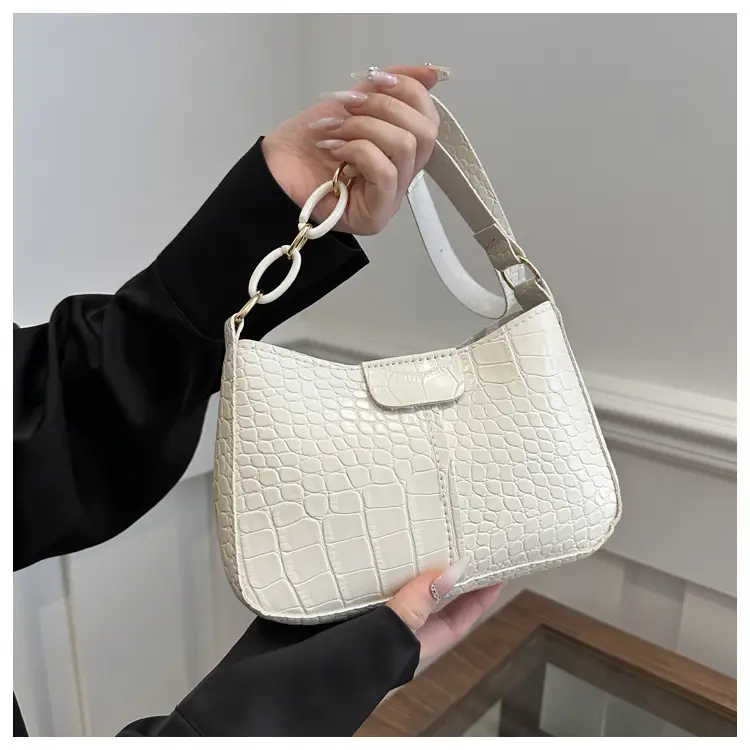 Red Croc Leather Chain Shoulder Bag for Women