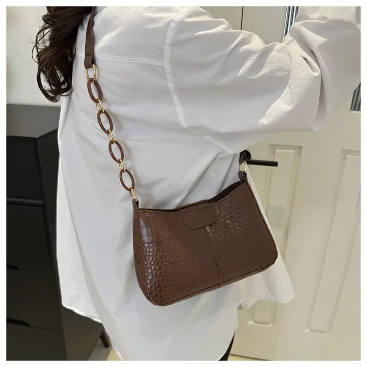 Red Croc Leather Chain Shoulder Bag for Women