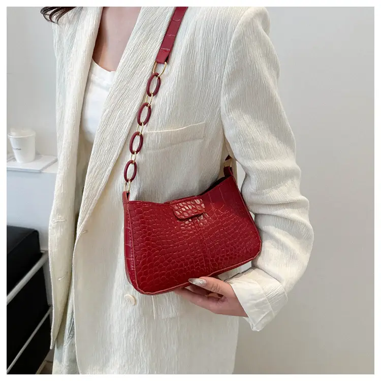 Red Croc Leather Chain Shoulder Bag for Women — feature 22