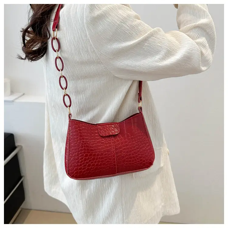 Red Croc Leather Chain Shoulder Bag for Women — feature 23