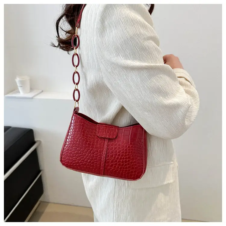 Red Croc Leather Chain Shoulder Bag for Women — feature 24