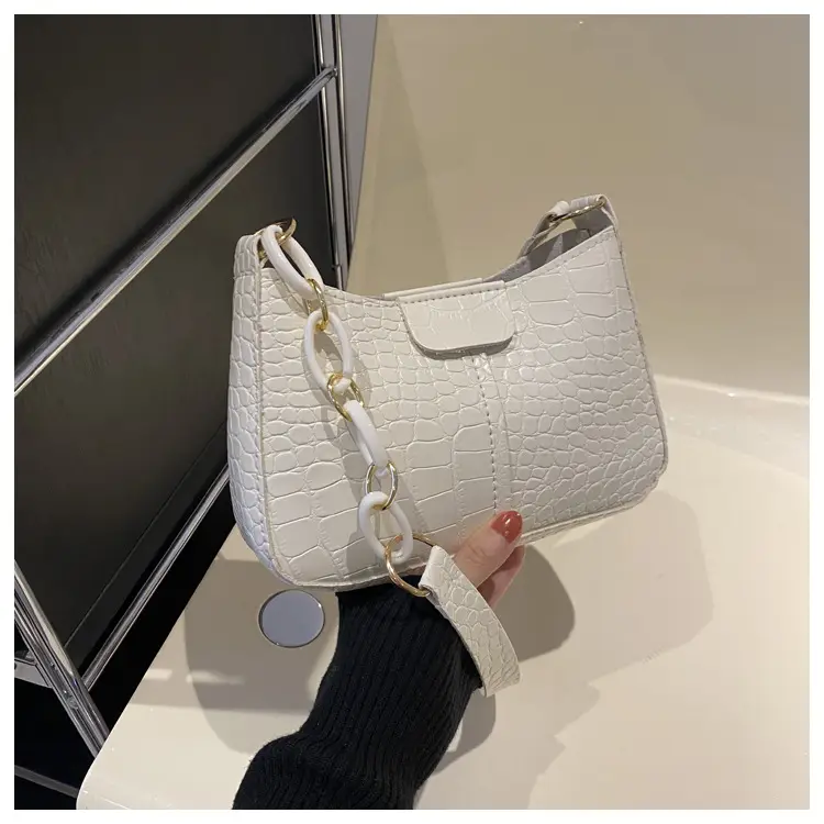 Red Croc Leather Chain Shoulder Bag for Women