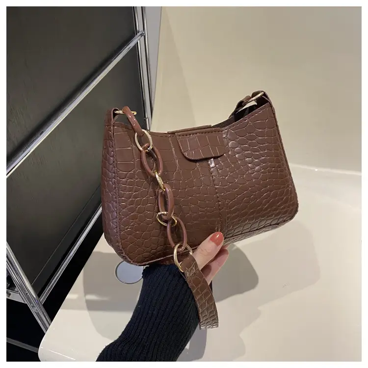 Red Croc Leather Chain Shoulder Bag for Women