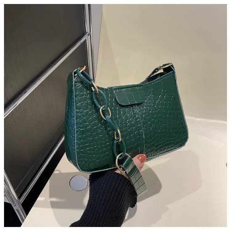 Red Croc Leather Chain Shoulder Bag for Women