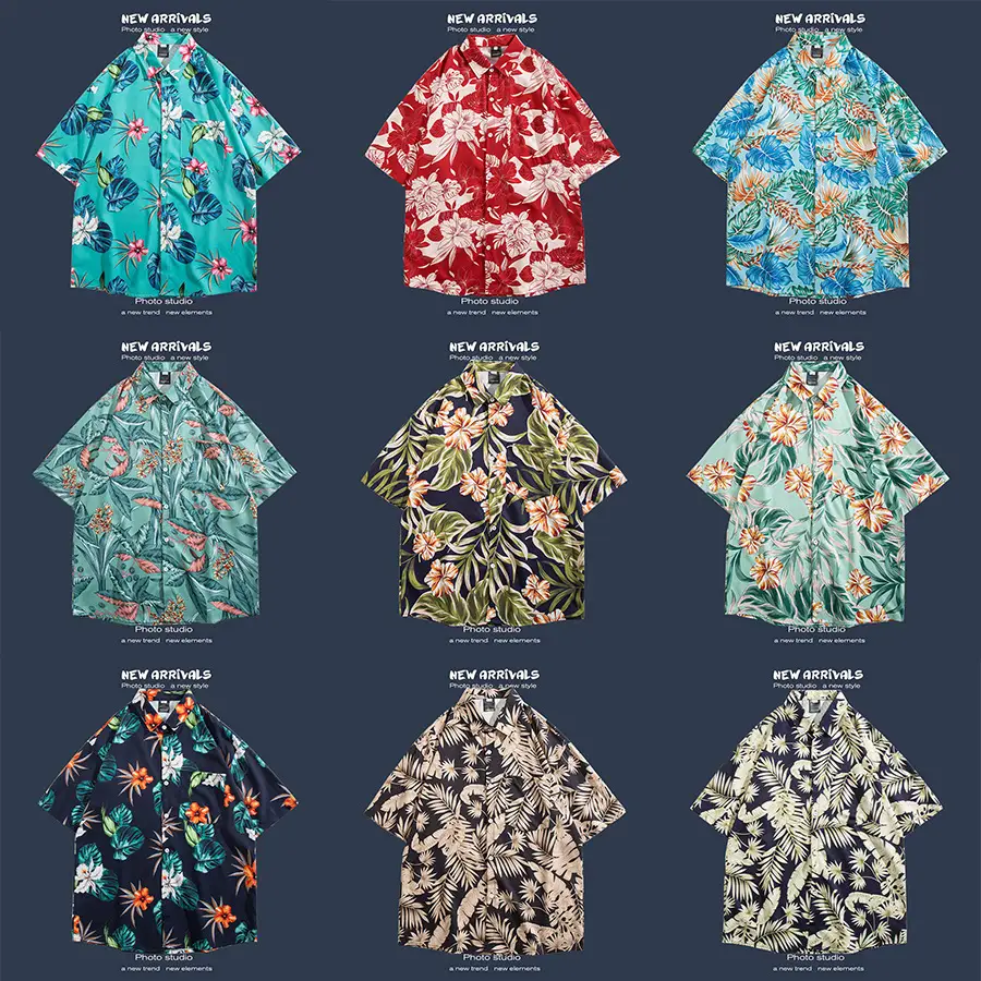 Short Sleeve Floral Shirt Set for Men Women Retro Korean Style - Image 77