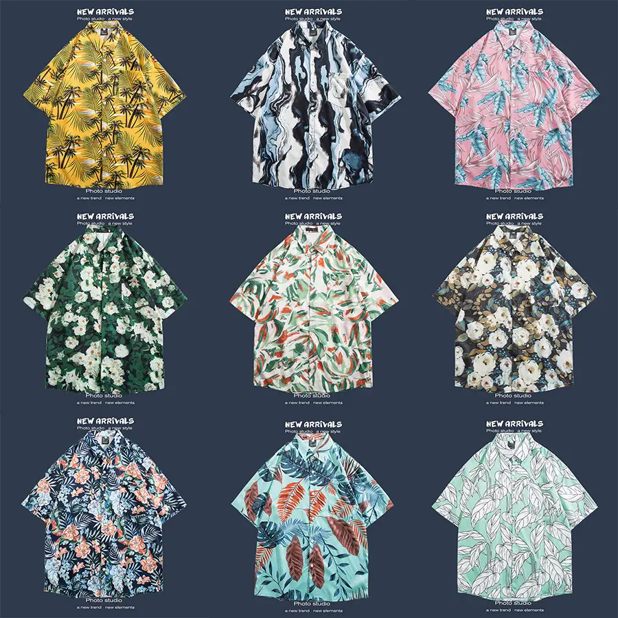 Short Sleeve Floral Shirt Set for Men Women Retro Korean Style - Image 80