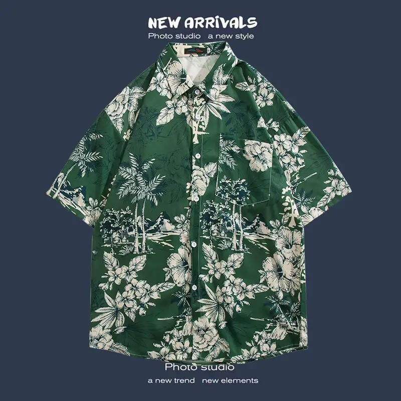 Short Sleeve Floral Shirt Set for Men Women Retro Korean Style — feature 12