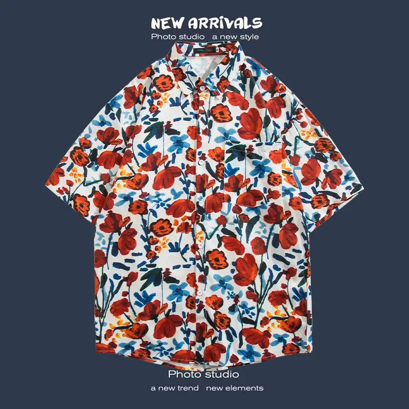 Short Sleeve Floral Shirt Set for Men Women Retro Korean Style — feature 8