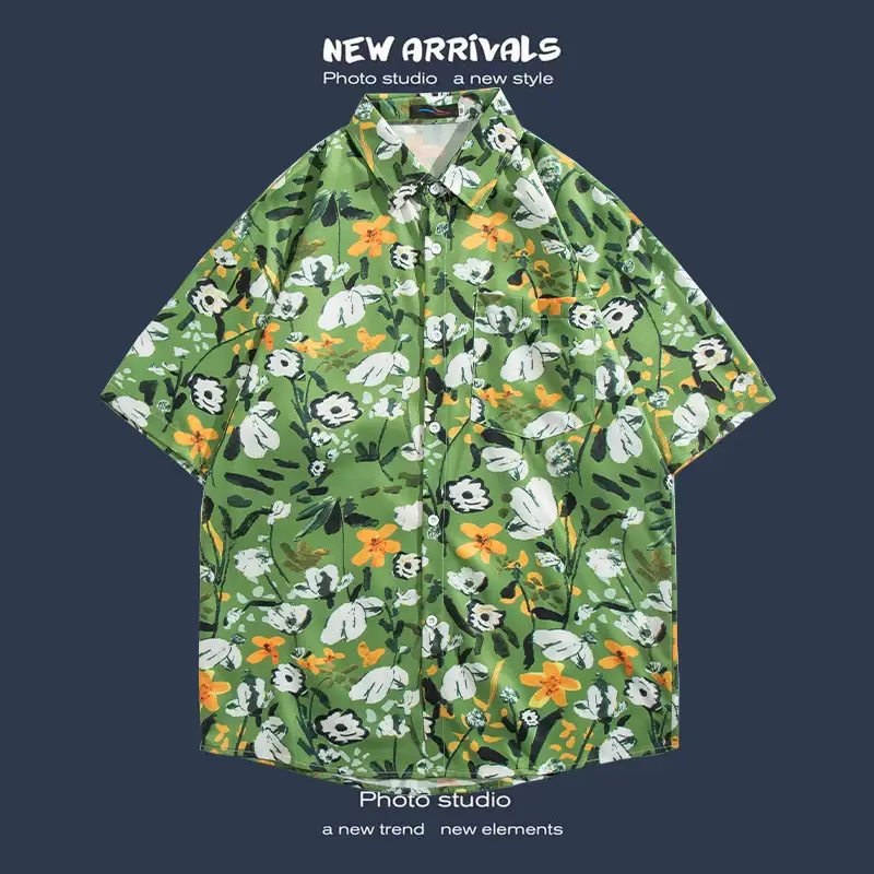 Short Sleeve Floral Shirt Set for Men Women Retro Korean Style — feature 9