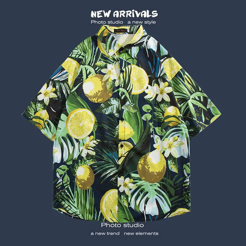 Short Sleeve Floral Shirt Set for Men Women Retro Korean Style