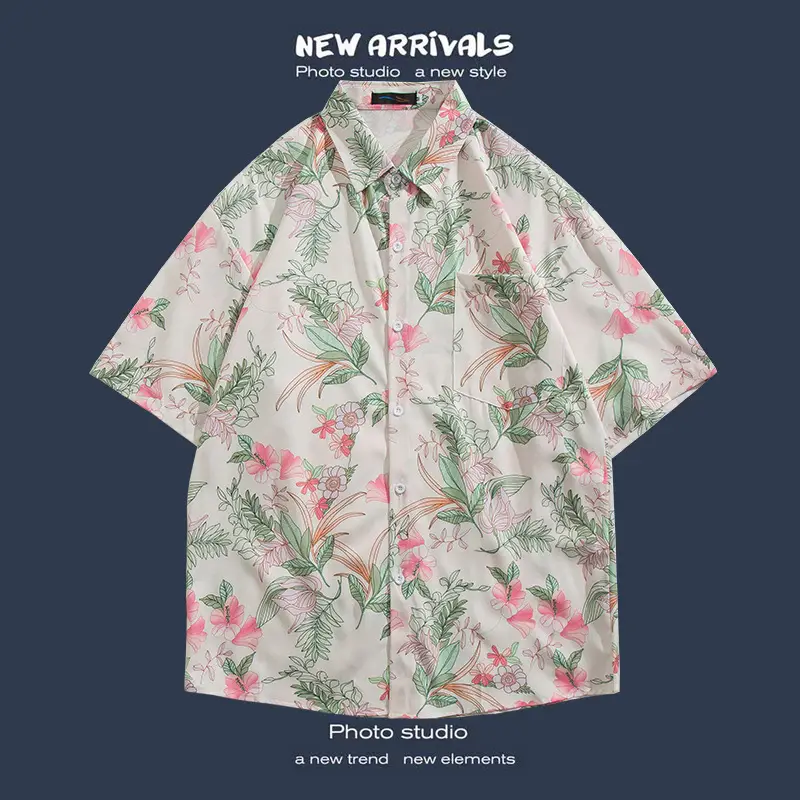 Short Sleeve Floral Shirt Set for Men Women Retro Korean Style - Image 10