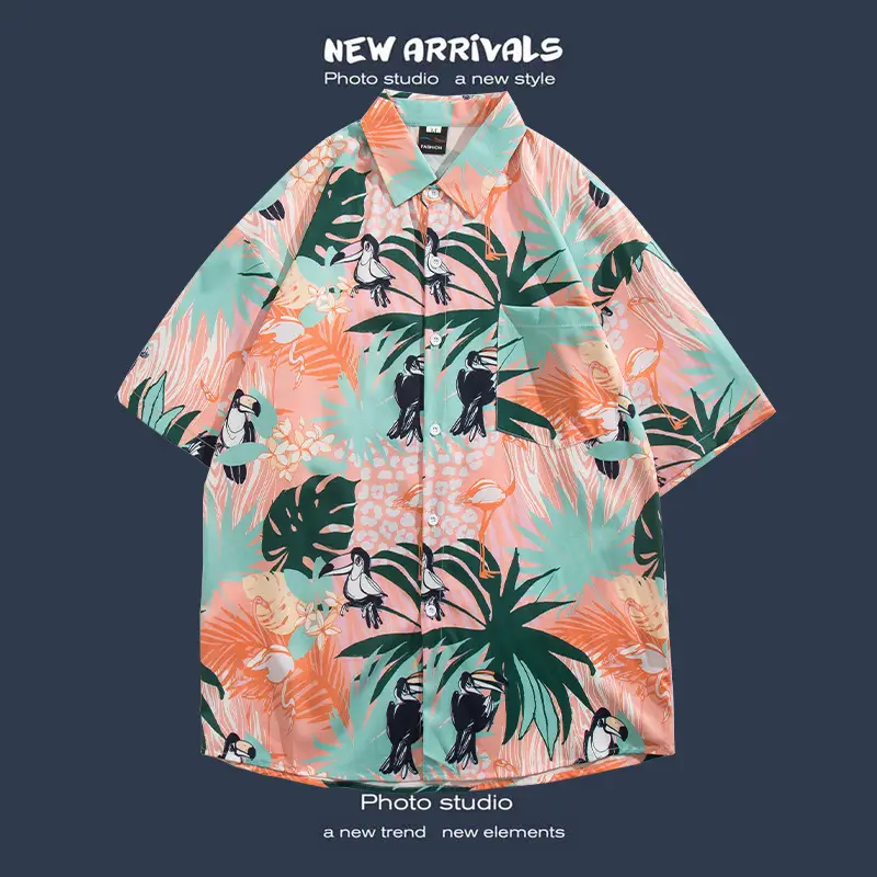 Short Sleeve Floral Shirt Set for Men Women Retro Korean Style - Image 12