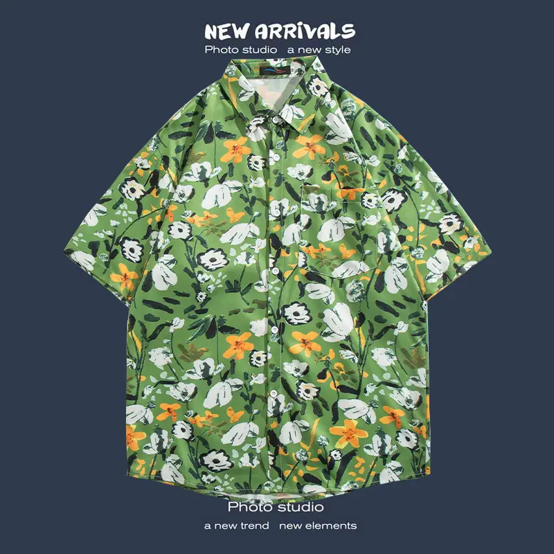 Short Sleeve Floral Shirt Set for Men Women Retro Korean Style - Image 14