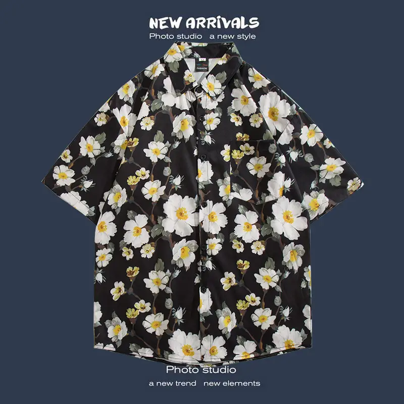 Short Sleeve Floral Shirt Set for Men Women Retro Korean Style - Image 15