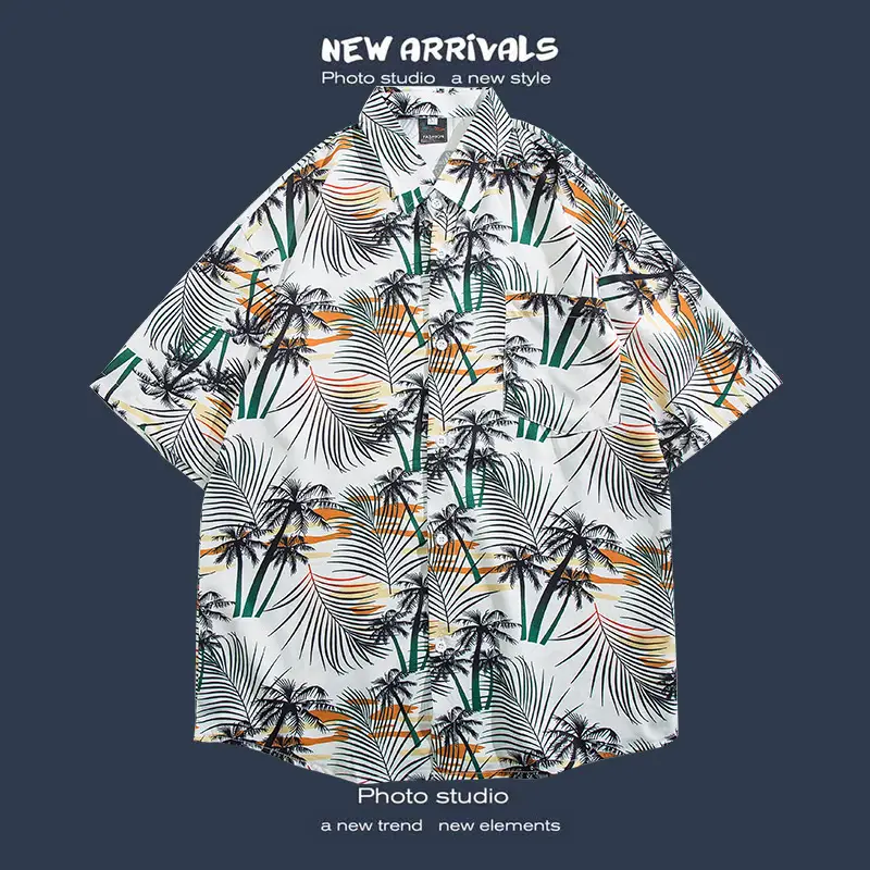 Short Sleeve Floral Shirt Set for Men Women Retro Korean Style - Image 16