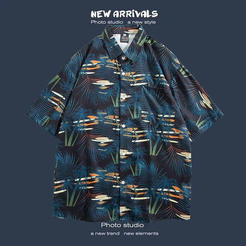 Short Sleeve Floral Shirt Set for Men Women Retro Korean Style - Image 17