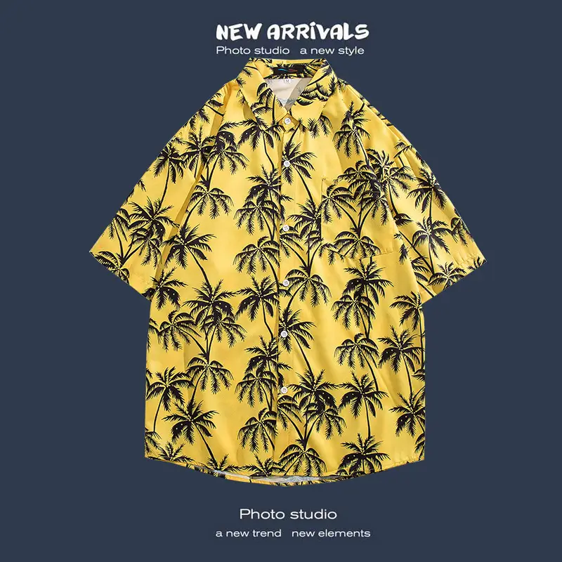 Short Sleeve Floral Shirt Set for Men Women Retro Korean Style - Image 2