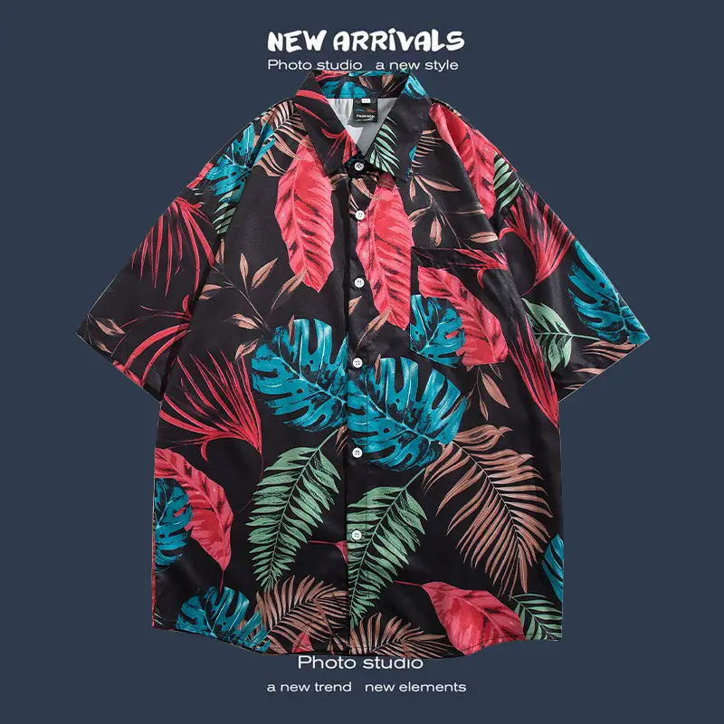 Short Sleeve Floral Shirt Set for Men Women Retro Korean Style - Image 21