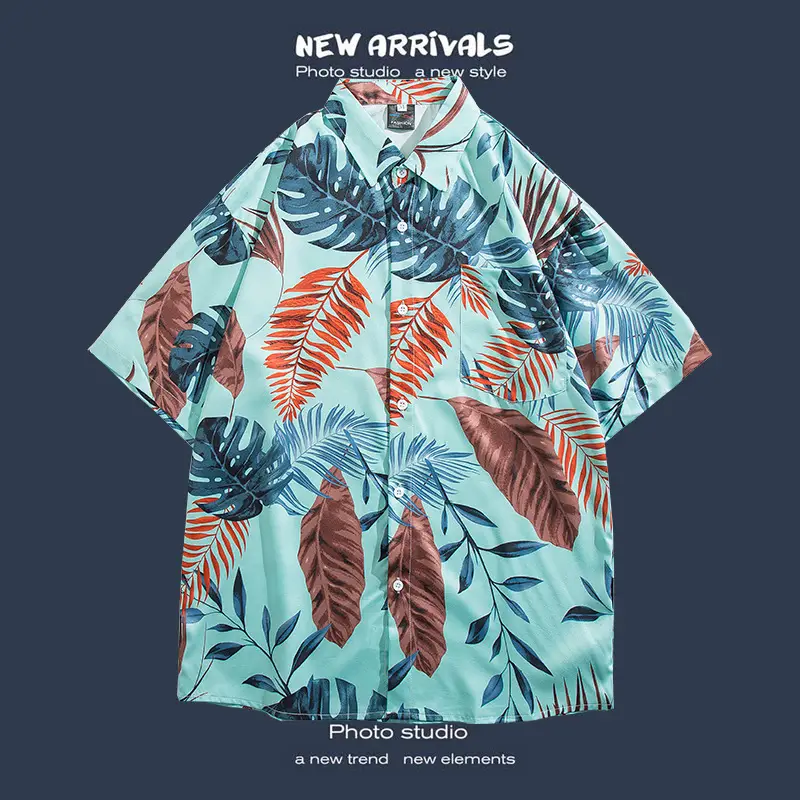 Short Sleeve Floral Shirt Set for Men Women Retro Korean Style - Image 22