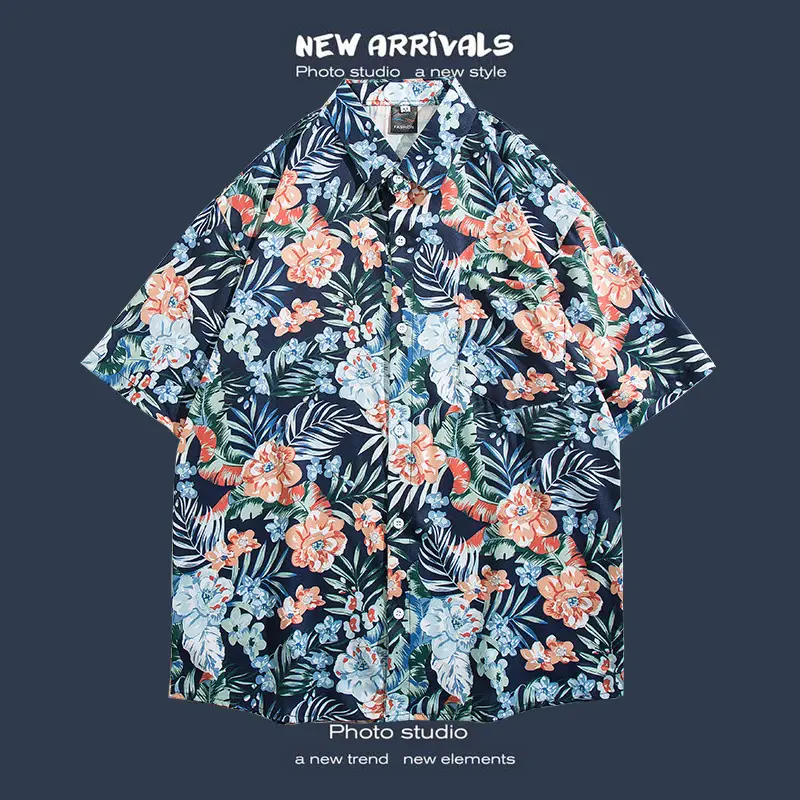 Short Sleeve Floral Shirt Set for Men Women Retro Korean Style - Image 23