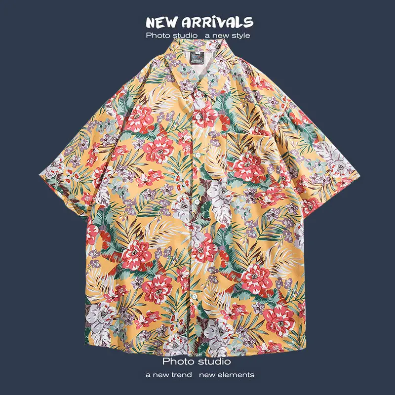 Short Sleeve Floral Shirt Set for Men Women Retro Korean Style - Image 25