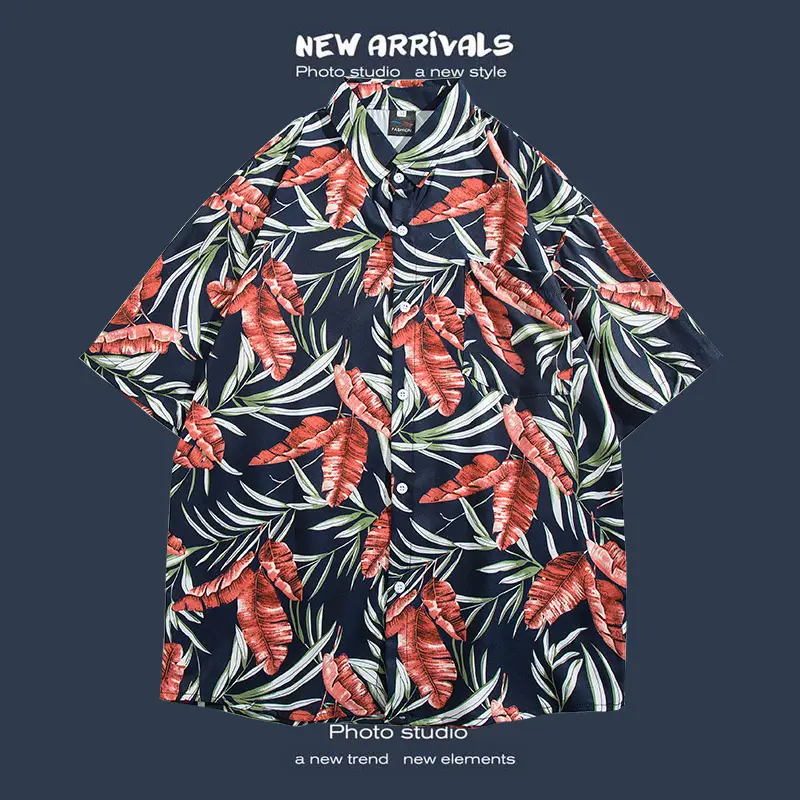 Short Sleeve Floral Shirt Set for Men Women Retro Korean Style - Image 26