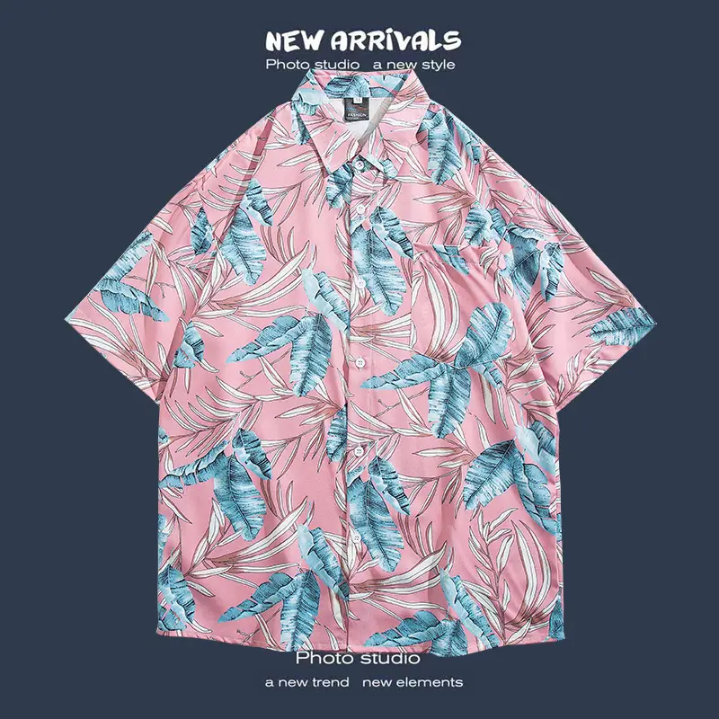 Short Sleeve Floral Shirt Set for Men Women Retro Korean Style - Image 27