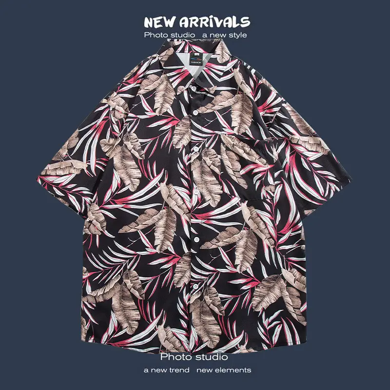 Short Sleeve Floral Shirt Set for Men Women Retro Korean Style - Image 28