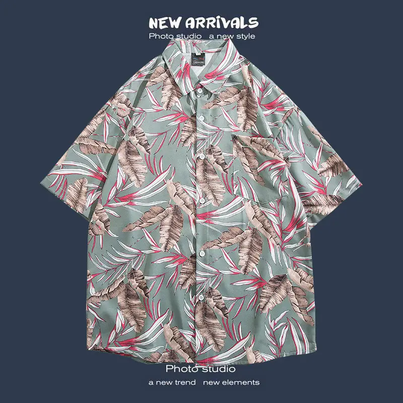 Short Sleeve Floral Shirt Set for Men Women Retro Korean Style - Image 29