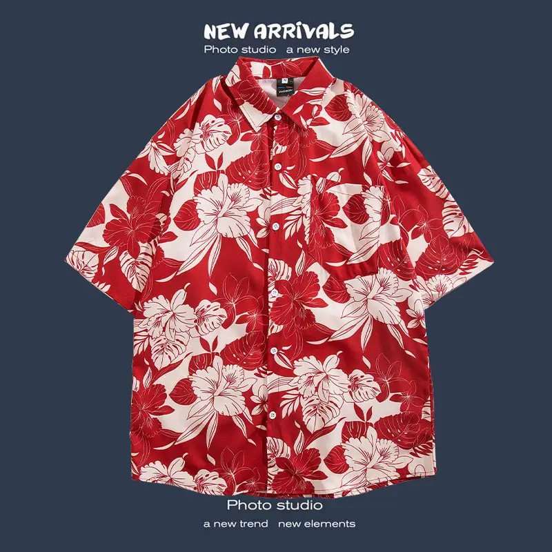 Short Sleeve Floral Shirt Set for Men Women Retro Korean Style - Image 3